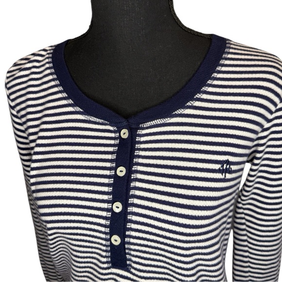 Tommy Hilfiger Navy & White Striped Waffle Knit Long Sleeve Henley Top Size S - Picture 3 of 8